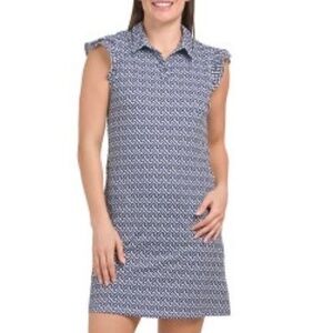 NWT X by GOTTEX Ruffle Sleeveless Golf Dress in Navy Gothic, Size Small